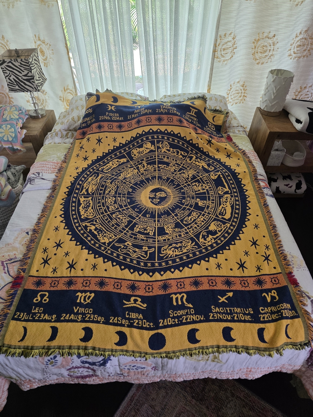 Zodiac Astrology Throw Blanket - Yellow and Navy